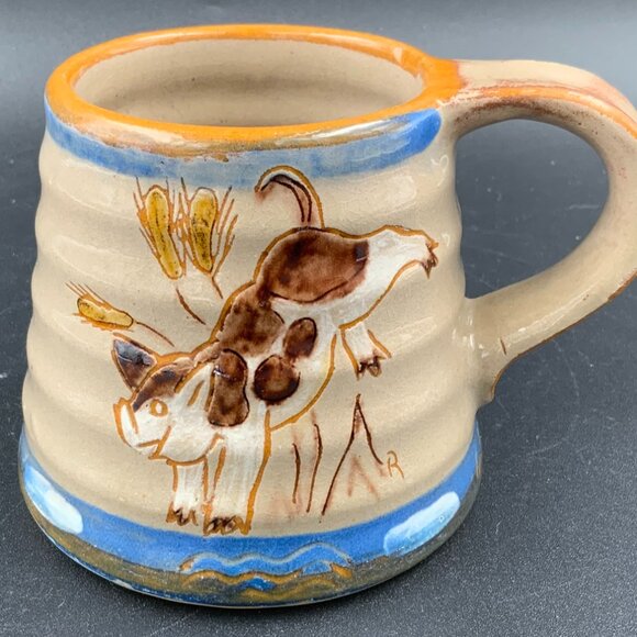Danish MCM Knabstrup Stoneware Mug Cow Dancing in Field - Picture 1 of 8